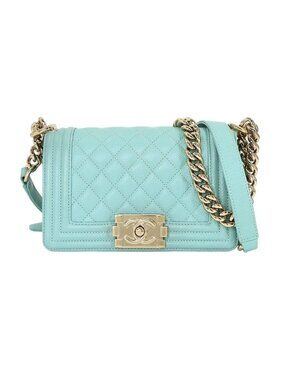 Chanel Small Chain Shoulder Bag Lambskin Blue Gold